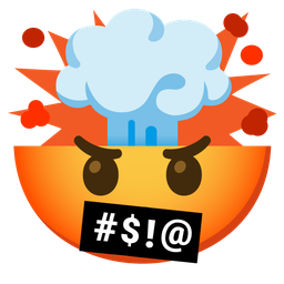 exploding head and face with symbols on mouth