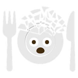exploding head and fork and knife with plate
