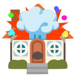 exploding head and house