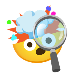 exploding head and magnifying glass tilted right