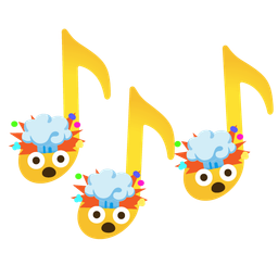 exploding head and musical notes