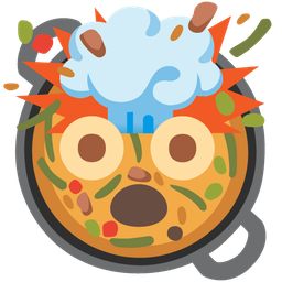 exploding head and shallow pan of food