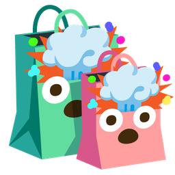 exploding head and shopping bags