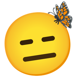 expressionless face and butterfly