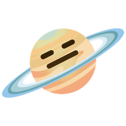 expressionless face and ringed planet