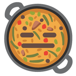 expressionless face and shallow pan of food