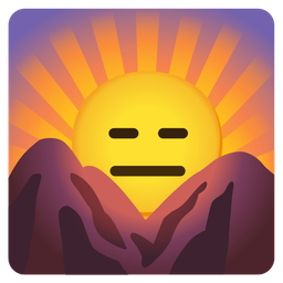 expressionless face and sunrise over mountains