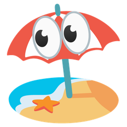 eyes and beach with umbrella