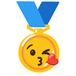 face blowing a kiss and 1st place medal