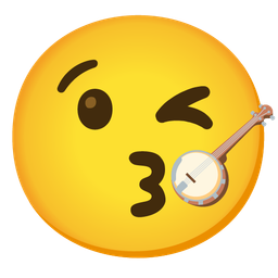 face blowing a kiss and banjo