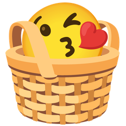 face blowing a kiss and basket