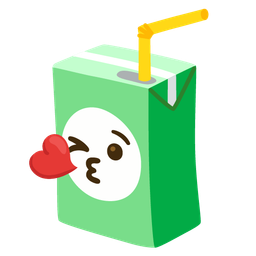 face blowing a kiss and beverage box