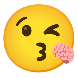 face blowing a kiss and brain