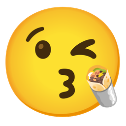 face blowing a kiss and burrito