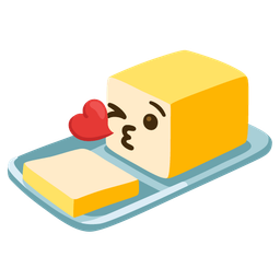 face blowing a kiss and butter