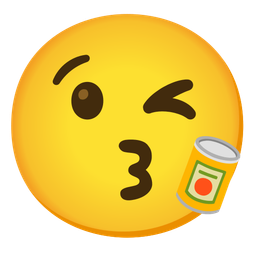 face blowing a kiss and canned food