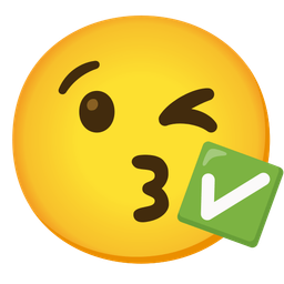 face blowing a kiss and check mark button