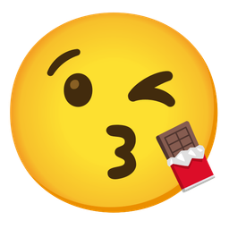 face blowing a kiss and chocolate bar