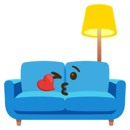 face blowing a kiss and couch and lamp