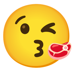 face blowing a kiss and cut of meat