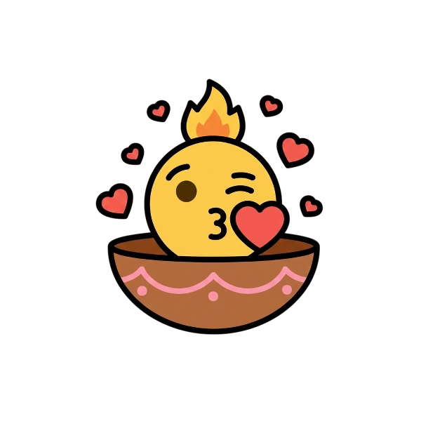 Face blowing a kiss and Diya lamp