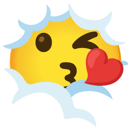 face blowing a kiss and face in clouds