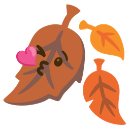 face blowing a kiss and fallen leaf