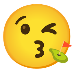 face blowing a kiss and flag in hole