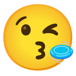 face blowing a kiss and flying disc