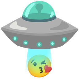 face blowing a kiss and flying saucer