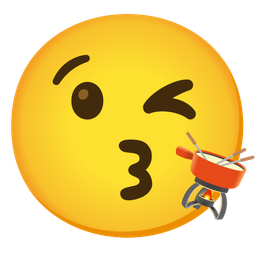 face blowing a kiss and fondue