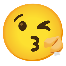 face blowing a kiss and fortune cookie