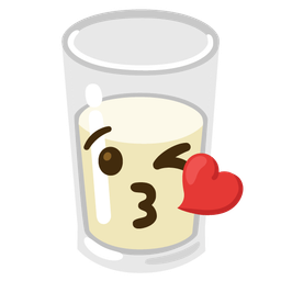 face blowing a kiss and glass of milk