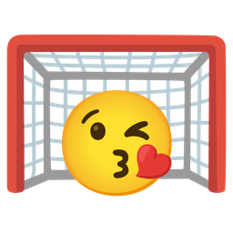 face blowing a kiss and goal net
