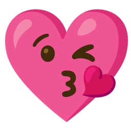 face blowing a kiss and heart with ribbon