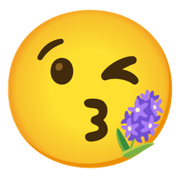 face blowing a kiss and hyacinth