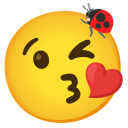 face blowing a kiss and lady beetle