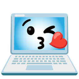 face blowing a kiss and laptop