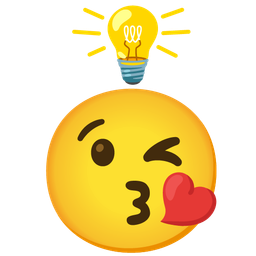 face blowing a kiss and light bulb