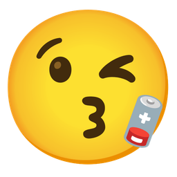 face blowing a kiss and low battery