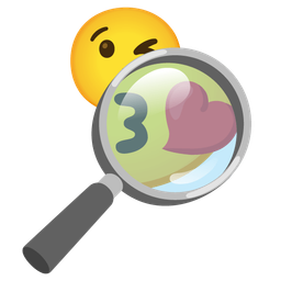 face blowing a kiss and magnifying glass tilted right