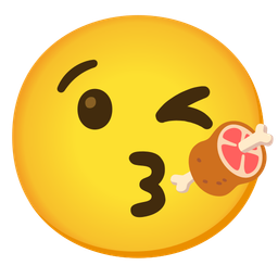 face blowing a kiss and meat on bone