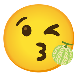 face blowing a kiss and melon