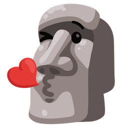face blowing a kiss and moai