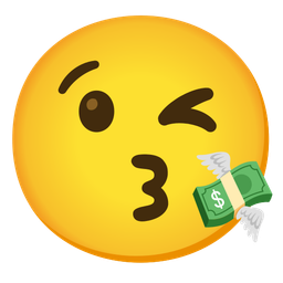 face blowing a kiss and money with wings