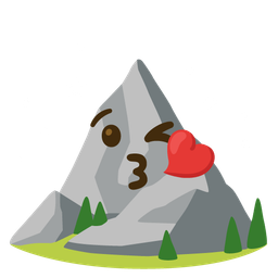 face blowing a kiss and mountain