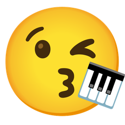 face blowing a kiss and musical keyboard
