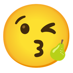 face blowing a kiss and pear