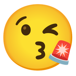 face blowing a kiss and police car light