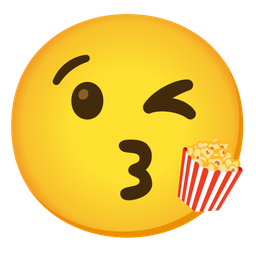 face blowing a kiss and popcorn